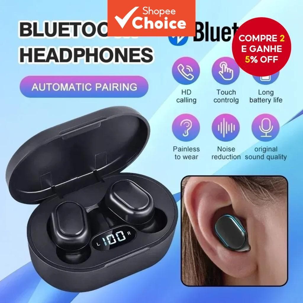  Fone de Ouvido Bluetooth Sem Fio New Air A6S TWS com Microfone, Fones de Ouvido para iPhone Samsung Huawei, Fones de