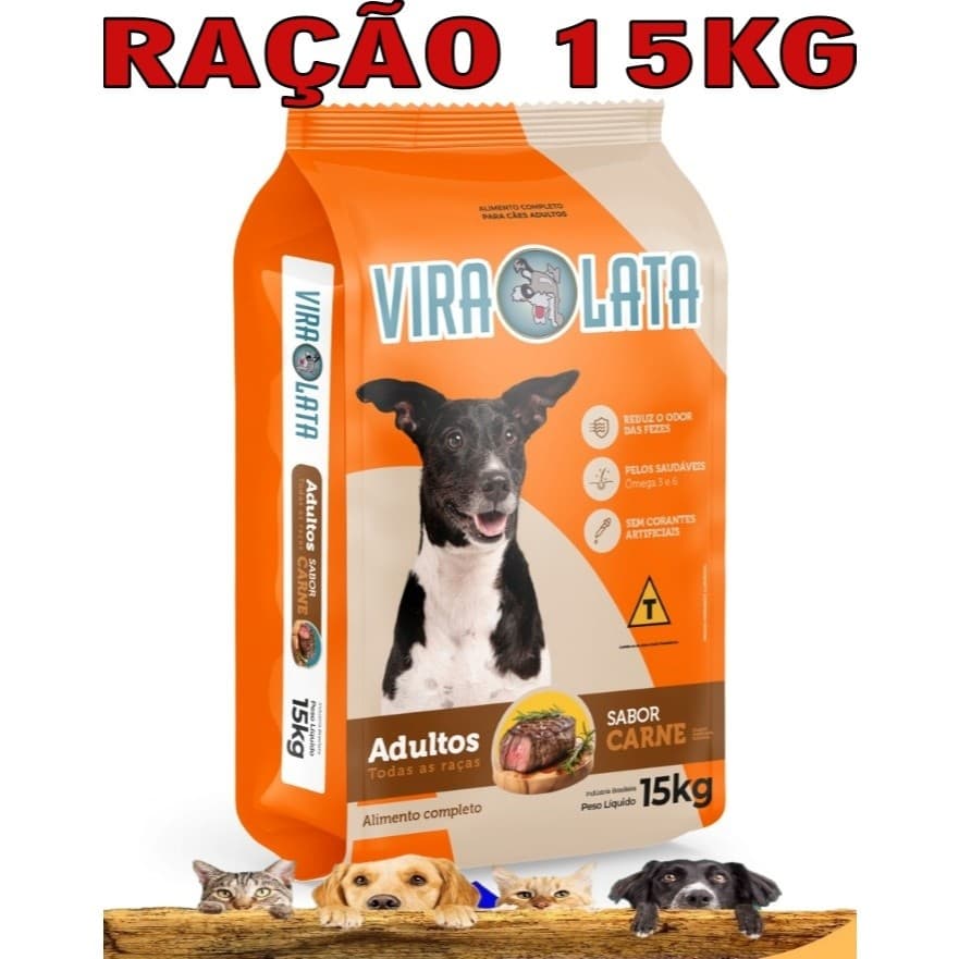 Ração Para Cachorro 15Kg Vira Lata Carne Premium Para Cães Adultos de Todas As Raças 15kg