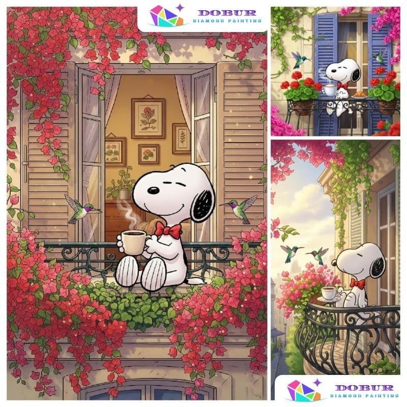 DOBUR | Conjunto De Pintura Diamante Snoopy Bebendo Café 5D DIY Redondo/Quadrado Completo Broca Lona Com Número Artesana