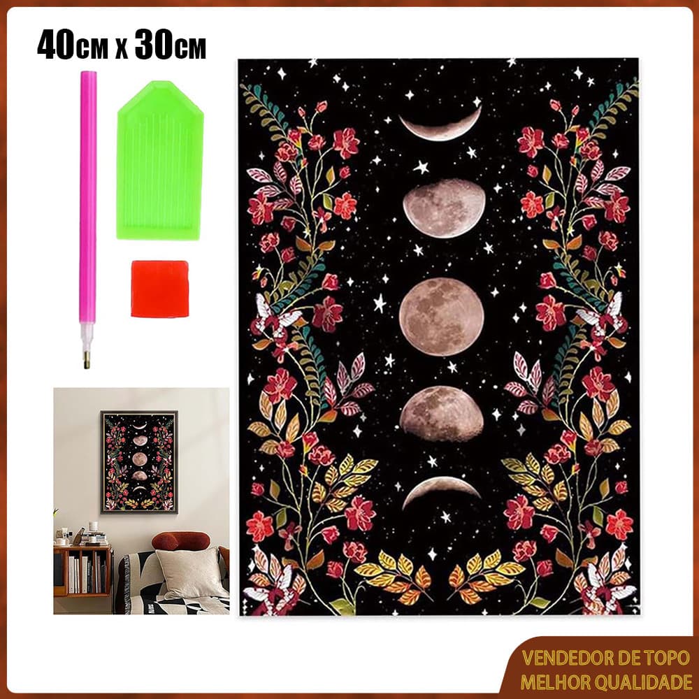 Conjunto de pintura diamante redondo 5D Lua Floresta DIY Dot Pintura diamante 40x30cm Pintura decorativa