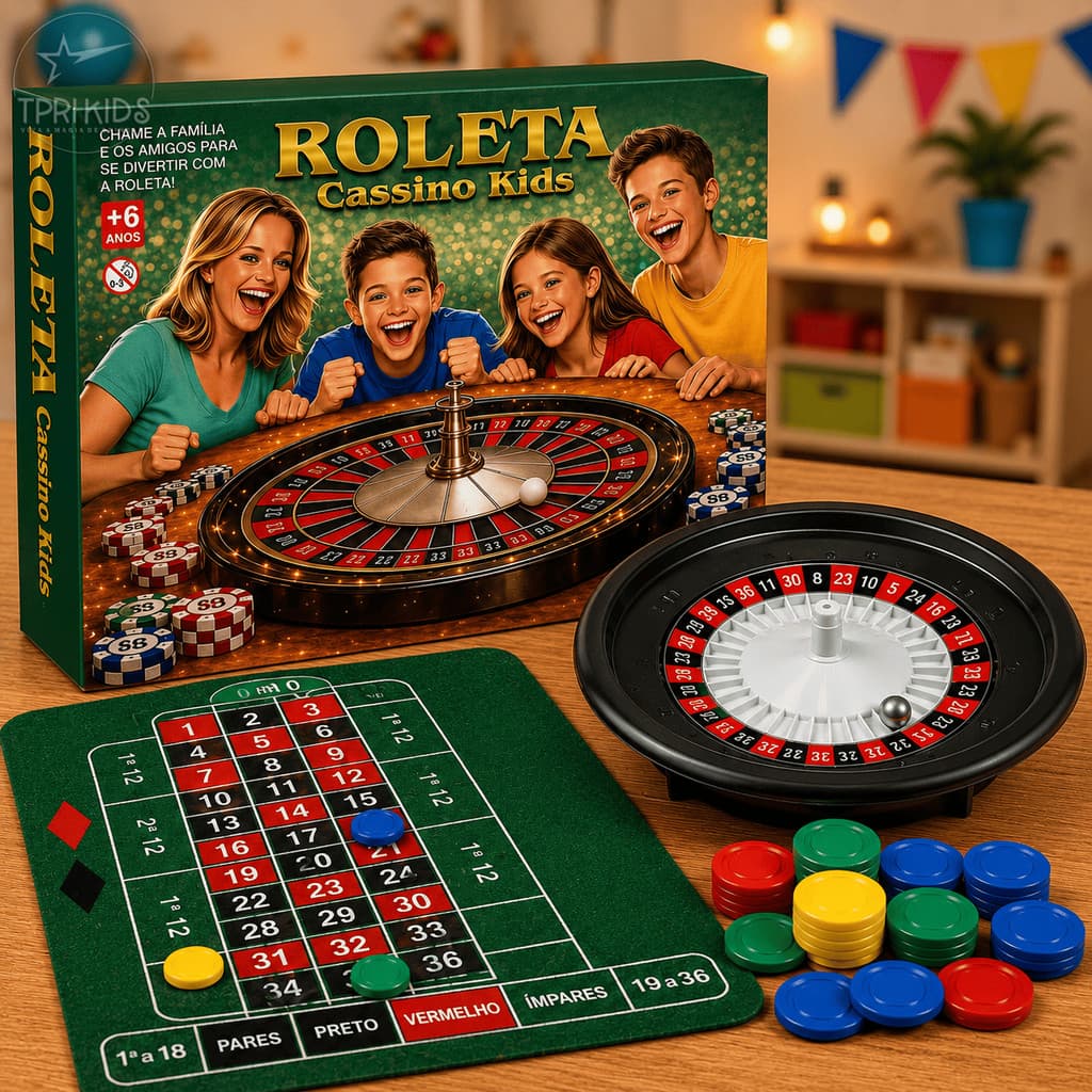 Jogo Cassino Roleta Infantil Kids Coloridas Criança de Mesa Completo Família Tabuleiro Fichas