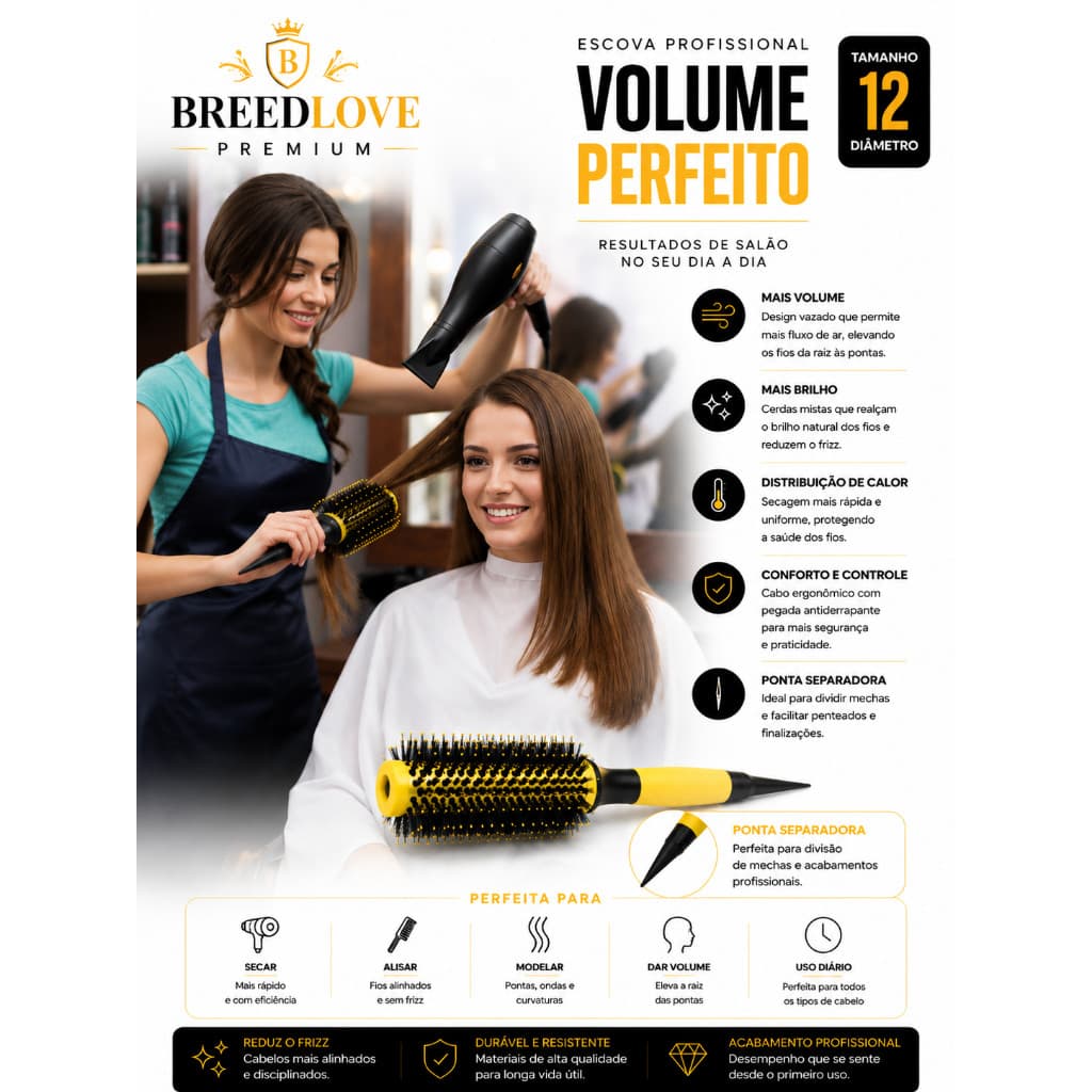 Escova De Cabelo Profissional Alisadora Para Secador Pentear Amarela de Javali Tamanho 14 - ENVIO IMEDIATO