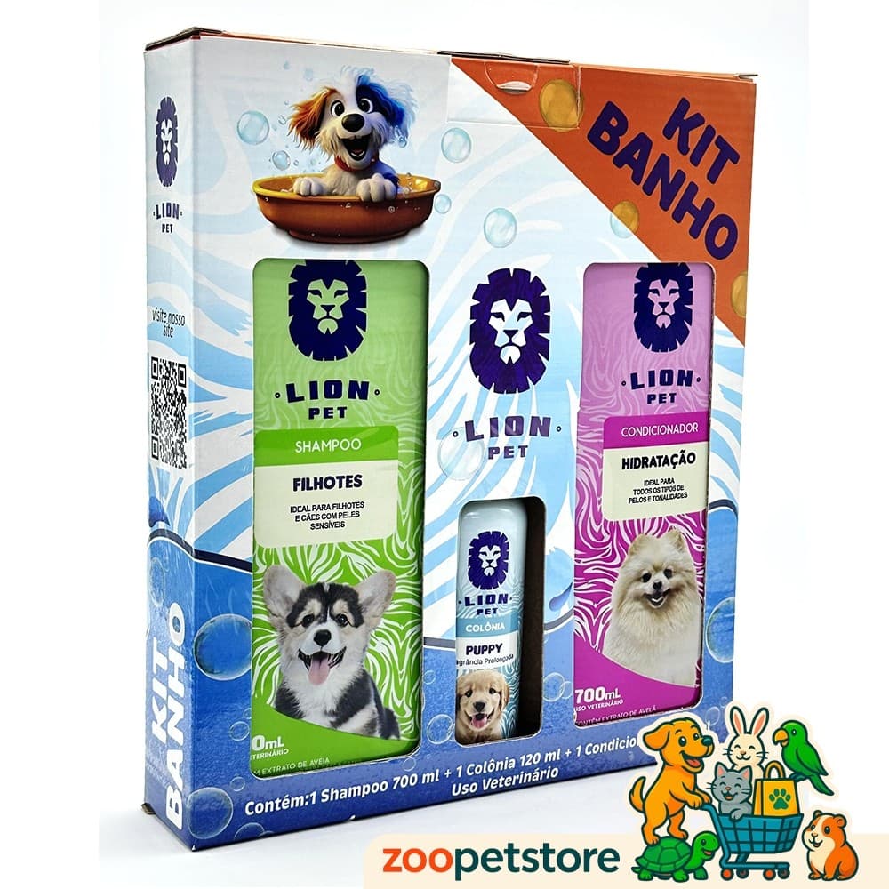 Kit Caixa Shampoo para FIlhotes Shampoo + Perfume + Condicionador Lion Pet