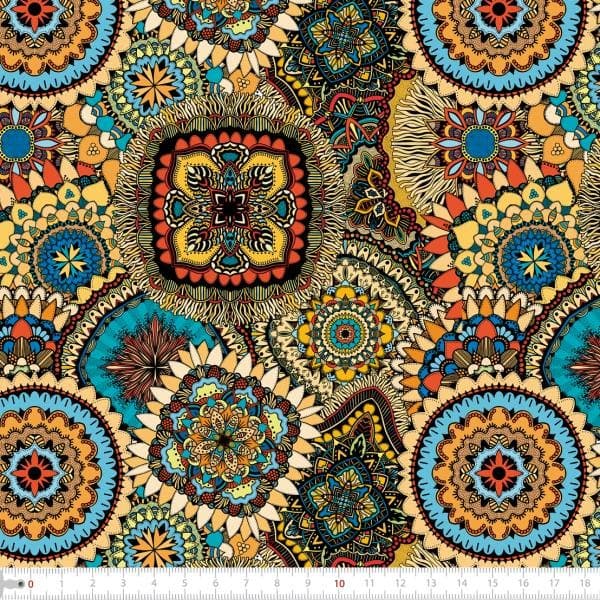 Tecido Tricoline Digital Mandalas Multiplas Cores e Tamanhos Pano Patchwork Costura Ateliê
