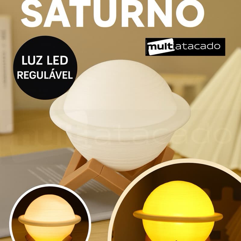 Luminária Led Planeta 3D Saturno Sem Fio Com Base Para Quartos Escritórios Salas Luminaria Elegante Decoração Saturno