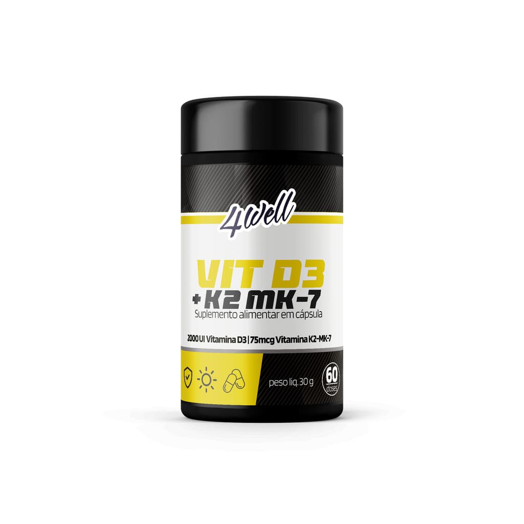 Vitamina D3 2000 UI + Vitamina K2 MK7 149mcg 4Well 60 Cápsulas 60 Doses Sem Glúten Lactose