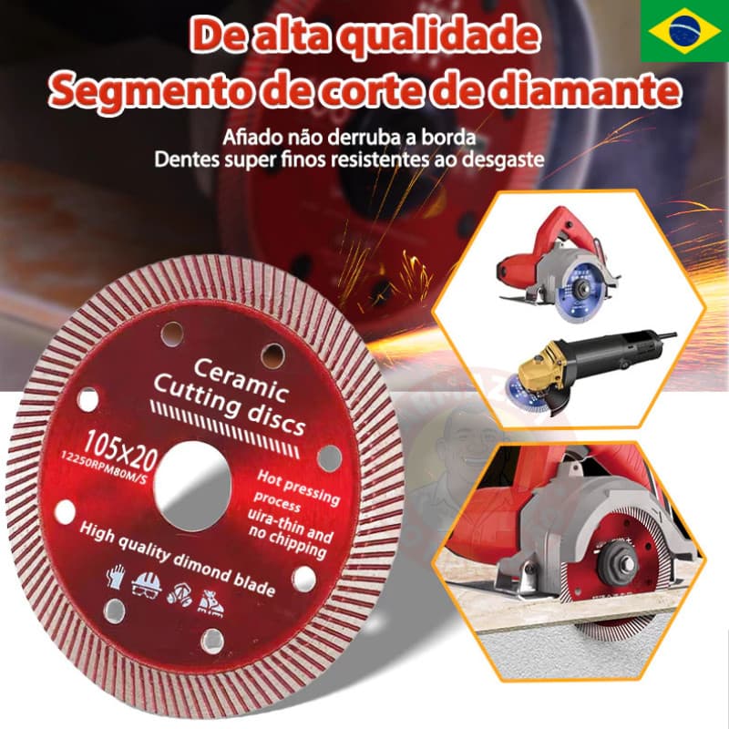 Disco de Corte Diamantado 105mm x 20mm Alta Precisão Para Porcelanato e Cerâmica Profissional
