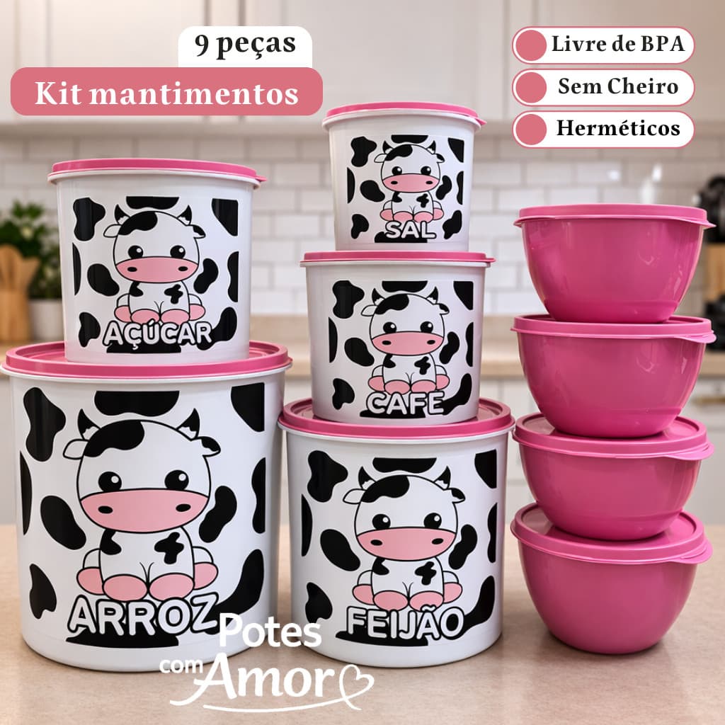Kit de potes mantimentos para cozinha com 5 peças + 4 potes redondos
