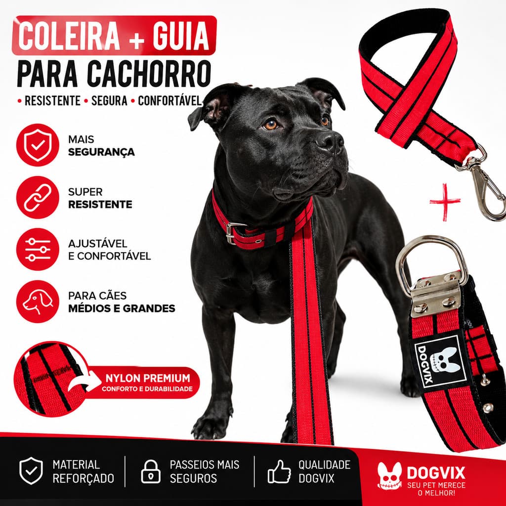 Coleira Colar Forte Resistente Reforçada Com Guia Pet Luxo Forte Para Pitbull Grande