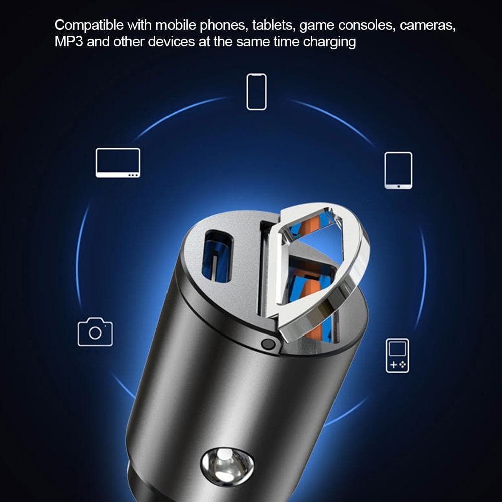 Carregador rápido invisível para carro de 45 W PD30W + QC15W Carregador de carro para isqueiro de porta dupla adequado p
