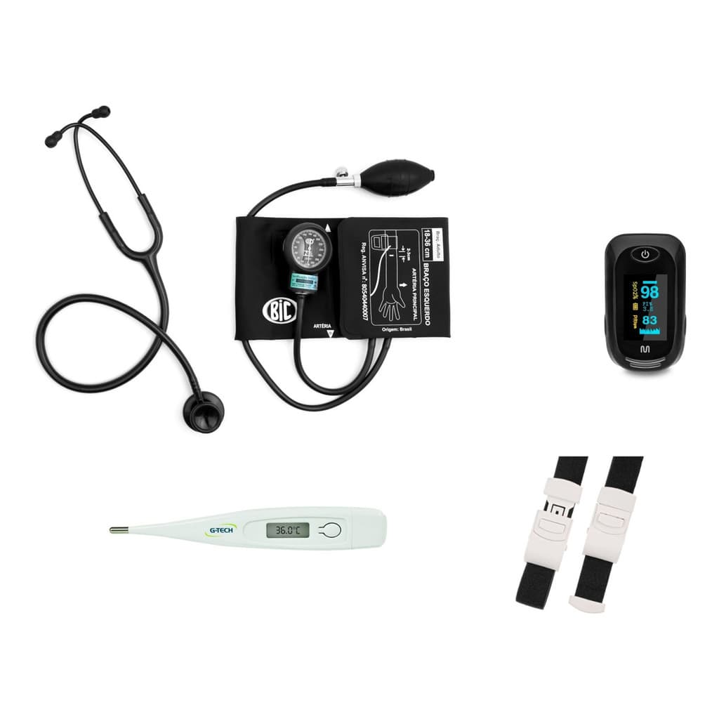 Kit Aparelho De Medir Pressão Bic + Oximetro De Dedo + 2 Itens