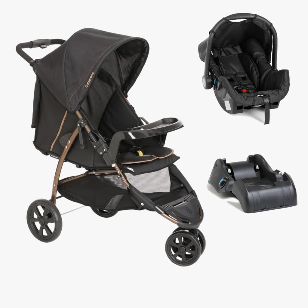 Trio Carrinho Cross Trail Preto Cobre + Bebê Conforto e Base