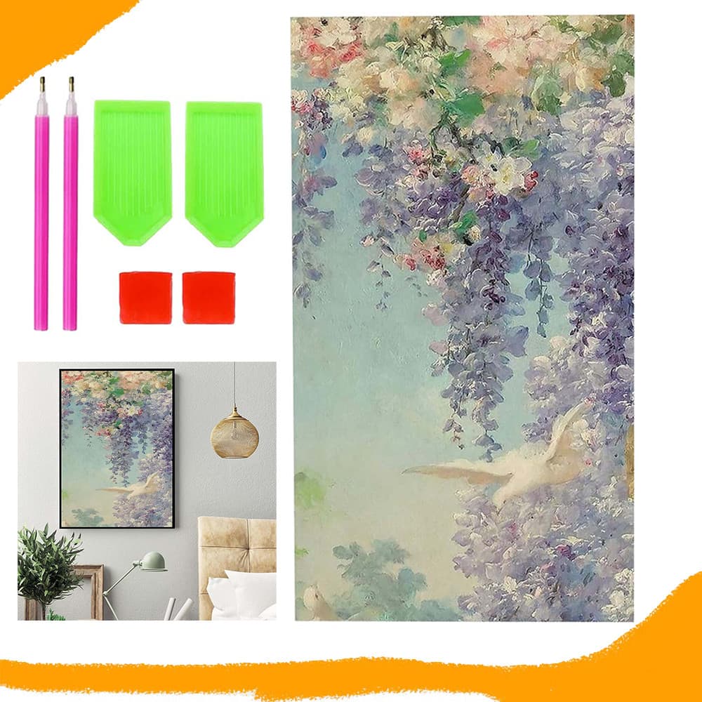 Glicínia roxa, diamantes quadrados, pintura com diamantes 5D DIY, kit inicial para pintura com diamantes, 70 x 40 cm