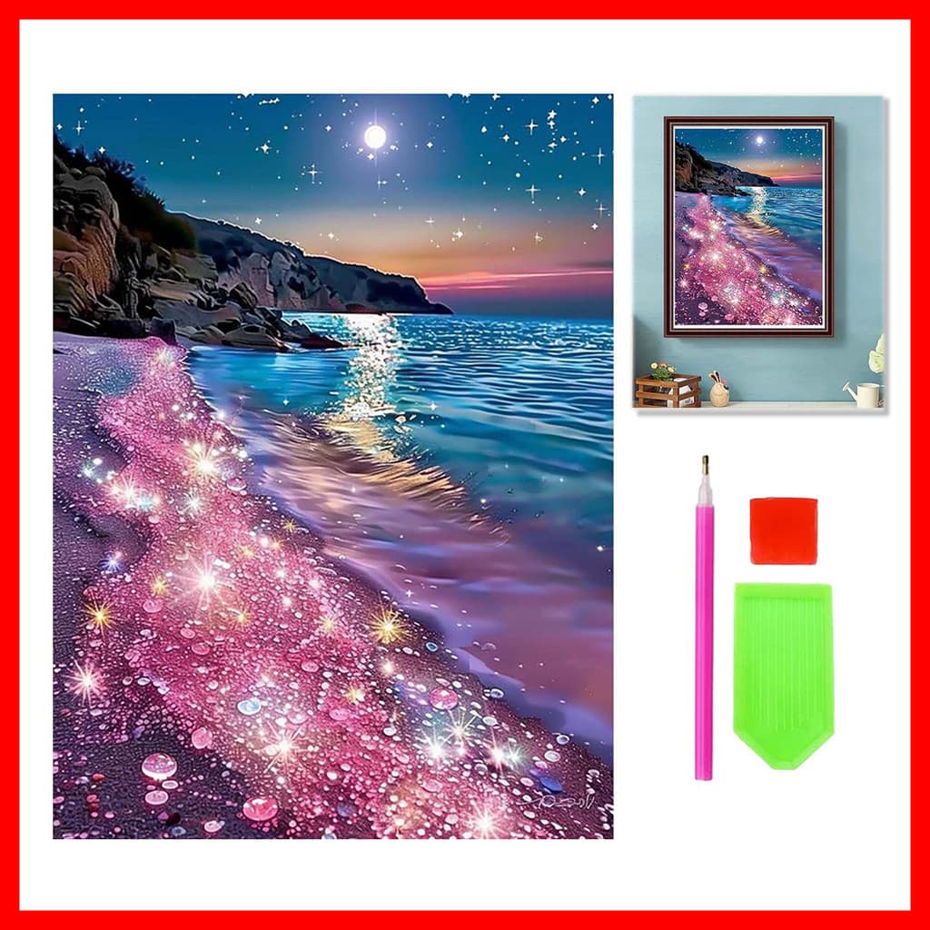 30 x 40 cm Rosa Praia Conjunto de Pintura Diamante 5D Arte Diamante Completo Diamante Tridimensional Artesanato Arte