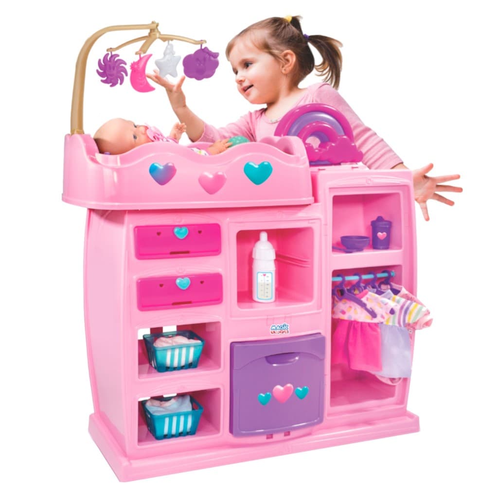 Berço Quarto Encantado 2 em 1 Banheira Para Bonecas Infantil Sai Água Com Armário - Magic Toys