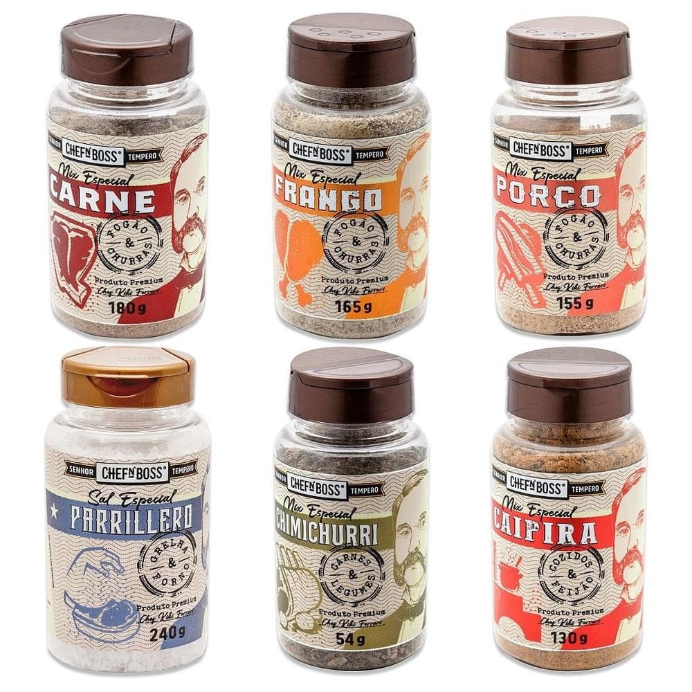 Kit 6 Temperos Condimentos Naturais Sal de Parrilha para Carnes