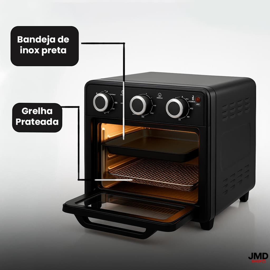 Forno Air Fryer 20L Elétrico com Painel Digital e Funções para Fritar, Assar e Aquecer Alimentos