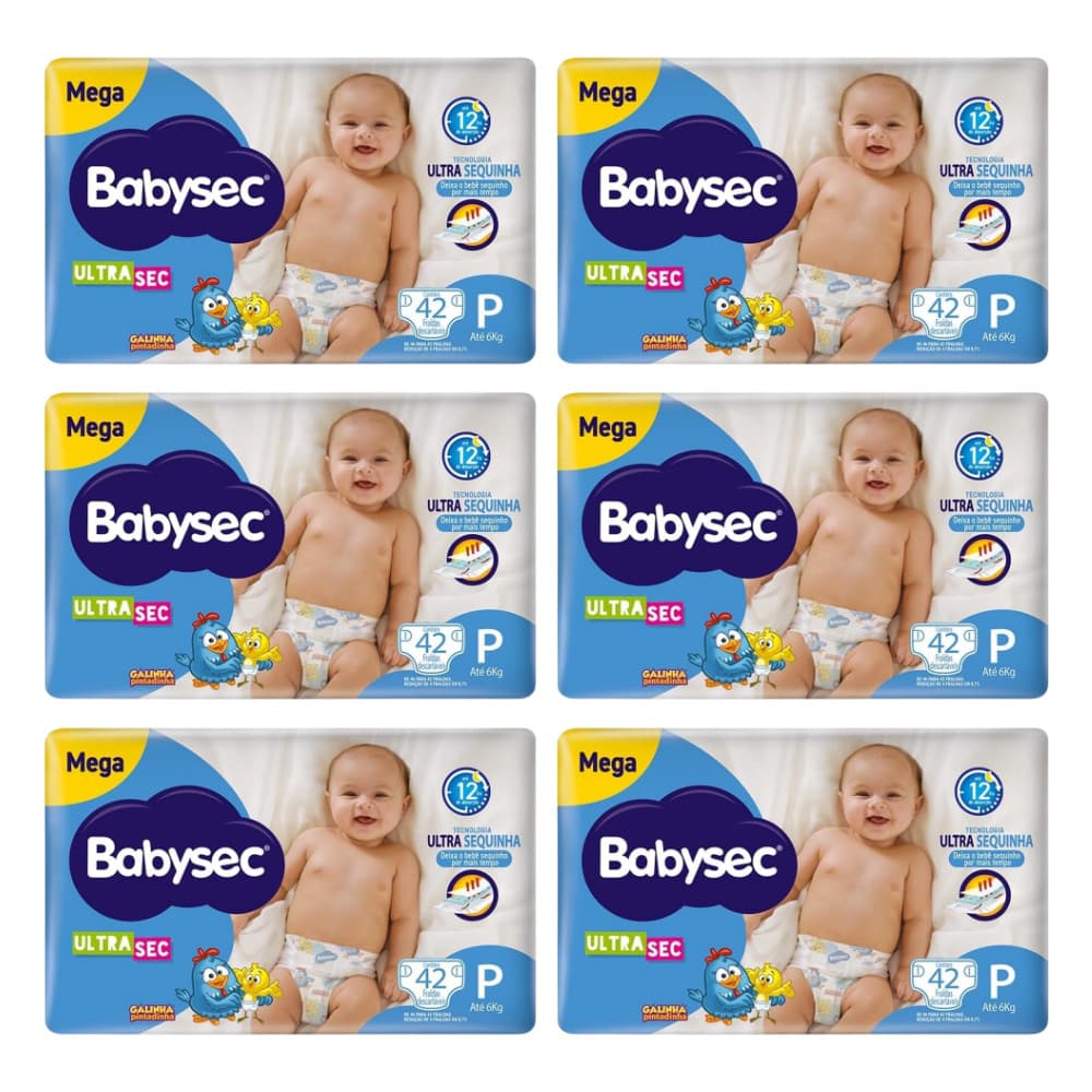 Kit Econômico 6x Fralda BabySec Ultrasec Galinha Pintadinha Mega P 42un – Ideal para o Dia a Dia