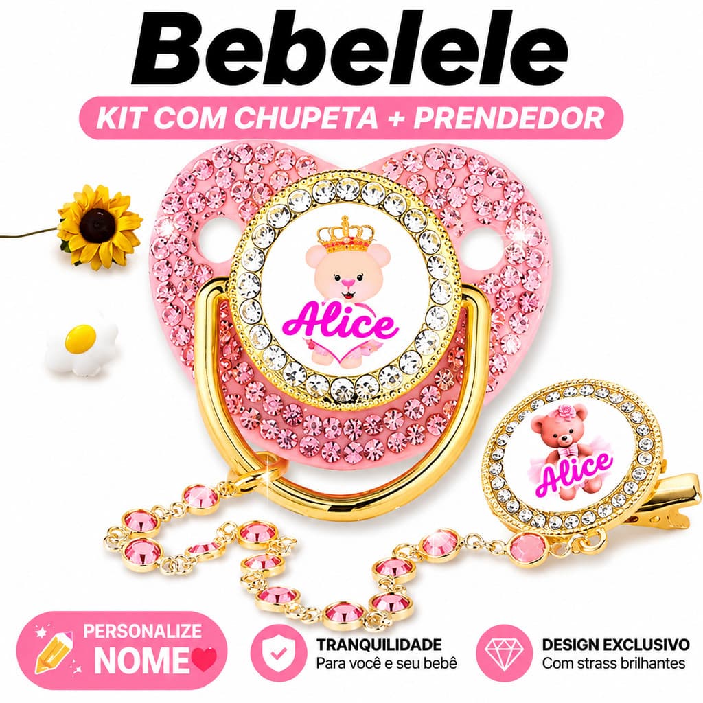 Chupeta para bebé menina, nome e foto personalizados, prendedor de chupeta/corrente de chupeta