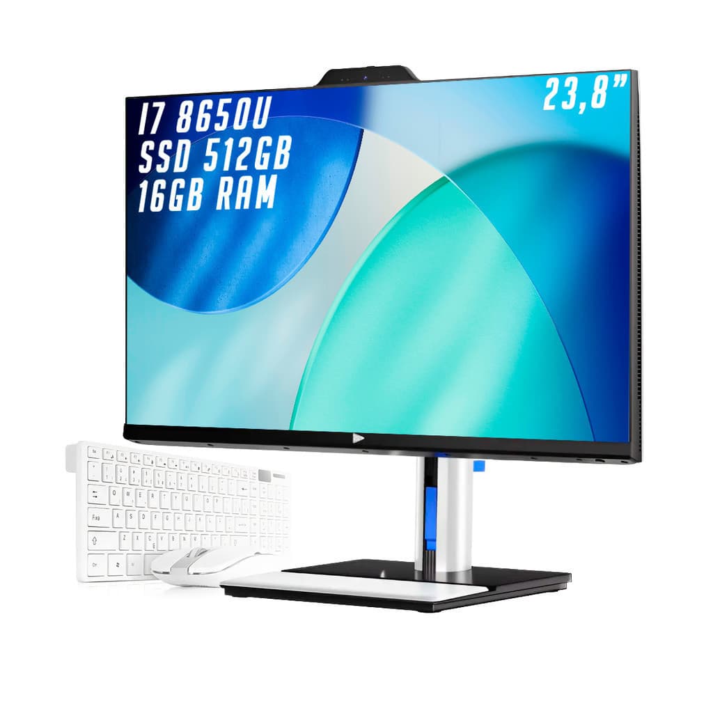 Computador All In One Intel Core I7-8650U 16GB RAM SSD 512GB Tela 23.8" Full HD Windows 11 Pro Com Webcam Teclado Mouse