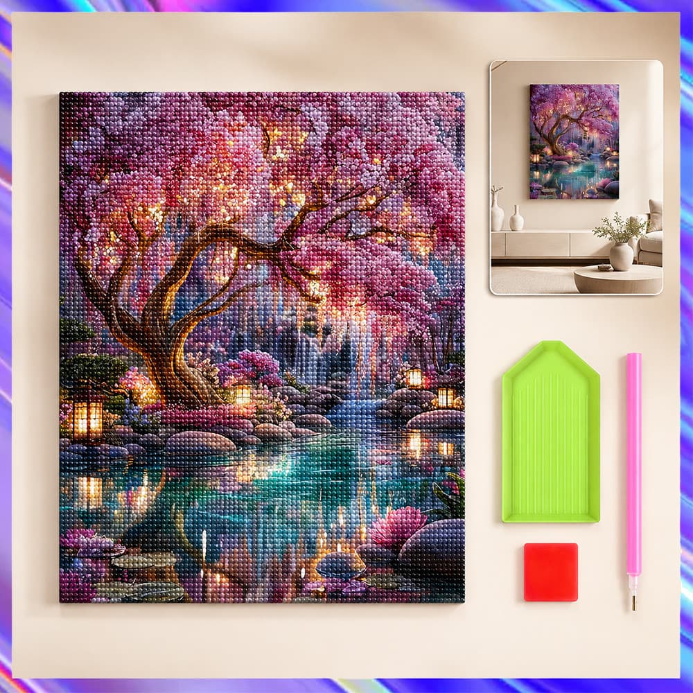 30 x 40 cm, Conjunto de 5D Lagoa de flores ao luar Diamante Arte Pintura DIY Diamante quadrados, pintura diamante 5D DIY