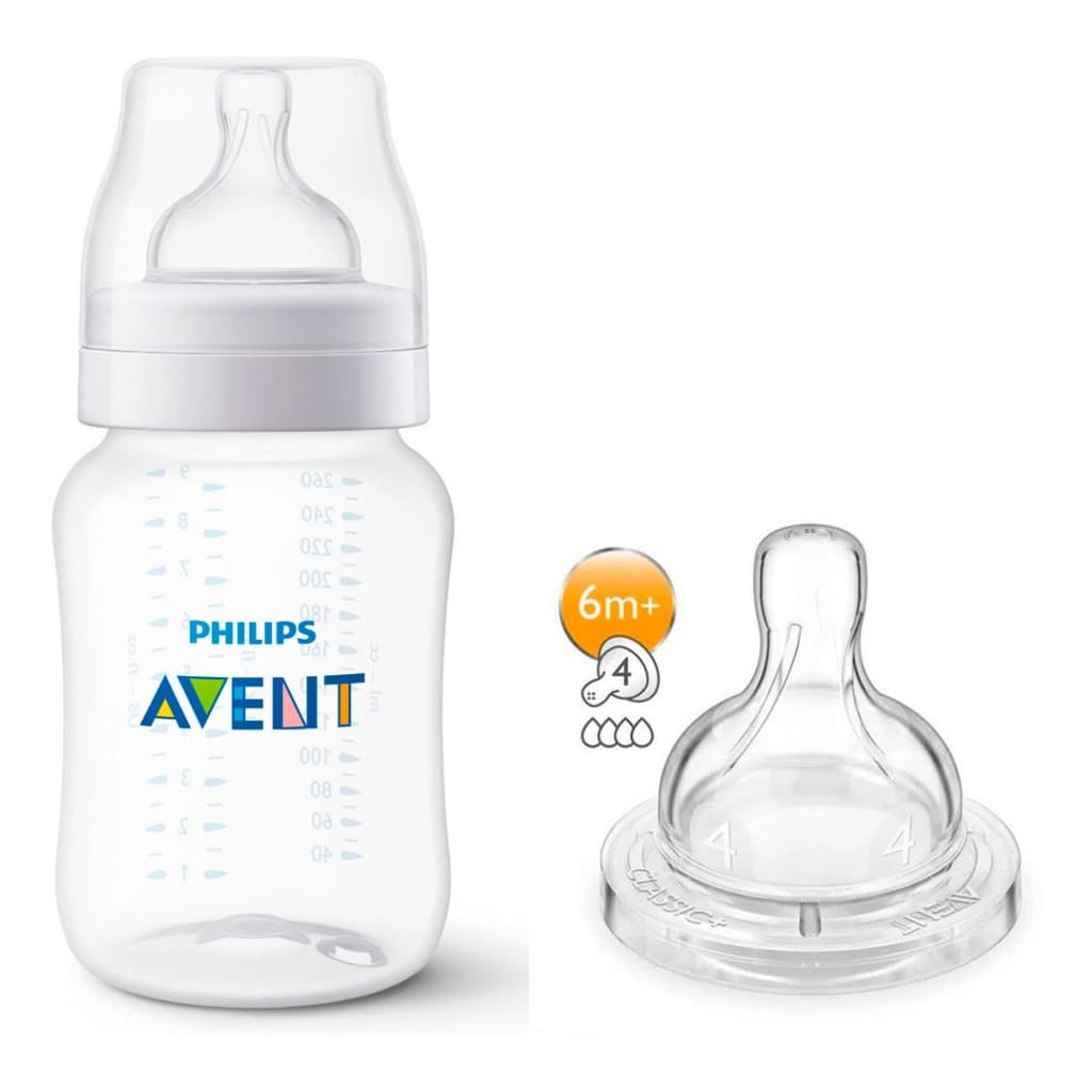 Mamadeira 260ml Transparente Com Bico N°4 Avent