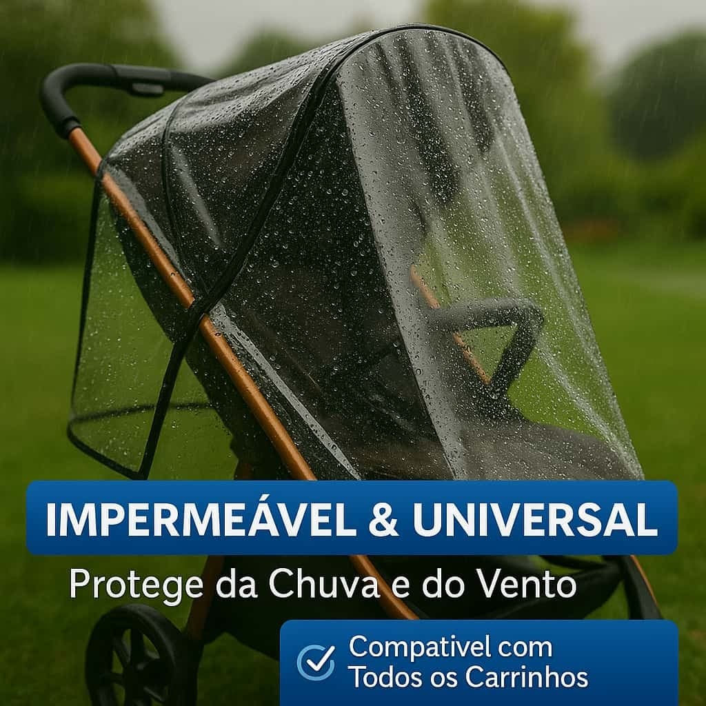 Capa de Chuva Universal p/ Carrinho de Bebê Impermeável, Proteção Contra Vento e Poeira
