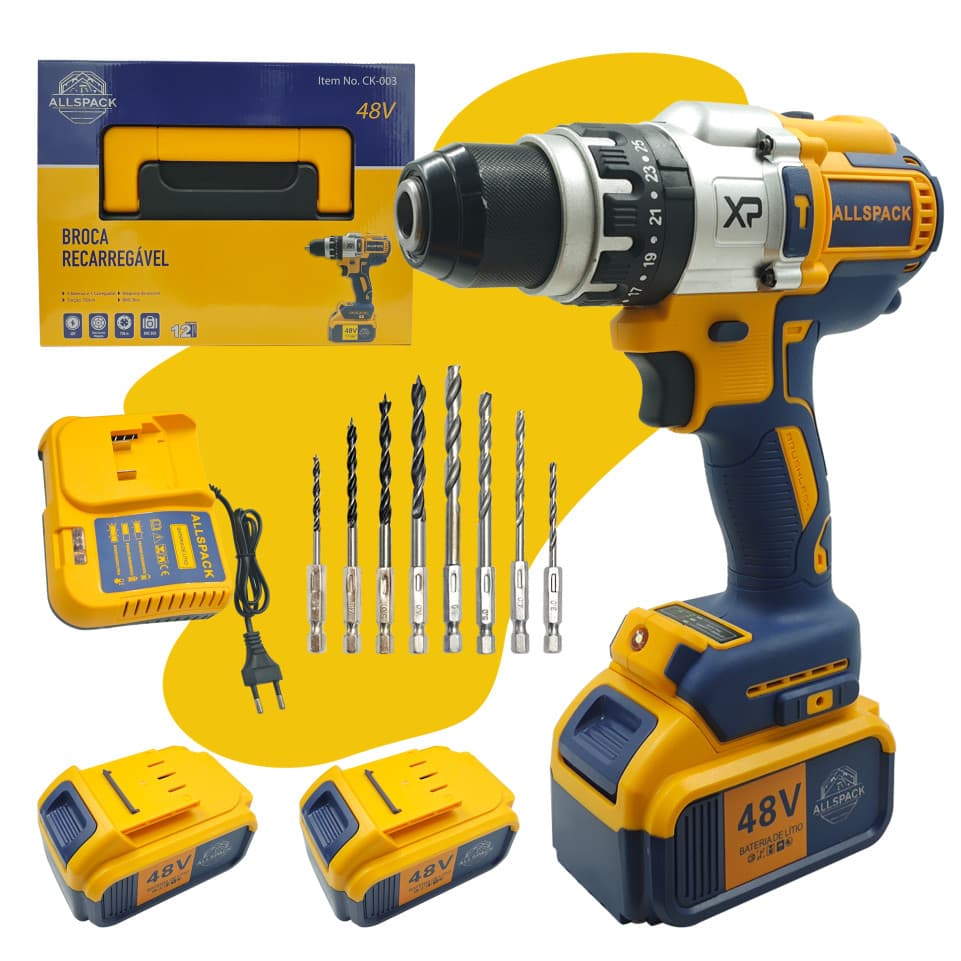Parafusadeira Furadeira Brushless ALLSPACK CK-003 Pol. 2 Bat Maleta Aces