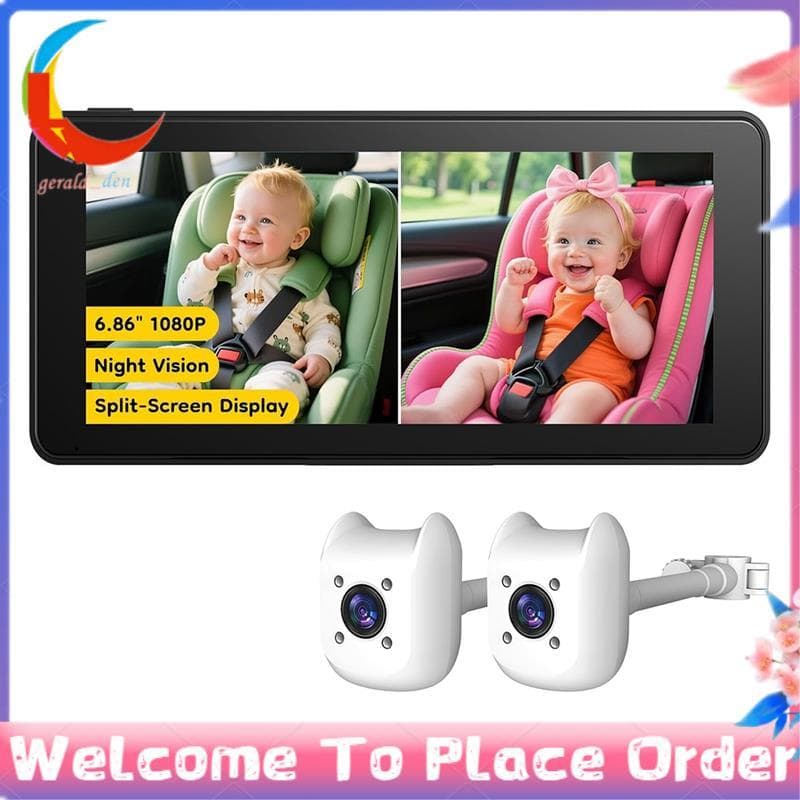 Bebê Duplo Para Câmera De Carro-Do Banco Traseiro 6.86 " 1080P Monitor De Tela Dividida , Fácil Instalação
