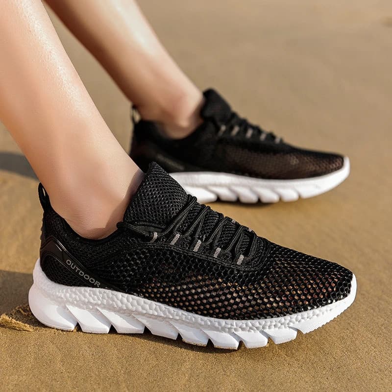 Verão Casal Estilo Oco Malha Tênis Leve Respirável Sapatos De Caminhada Ao Ar Livre Rosa Acento Confortável Calçado Casu