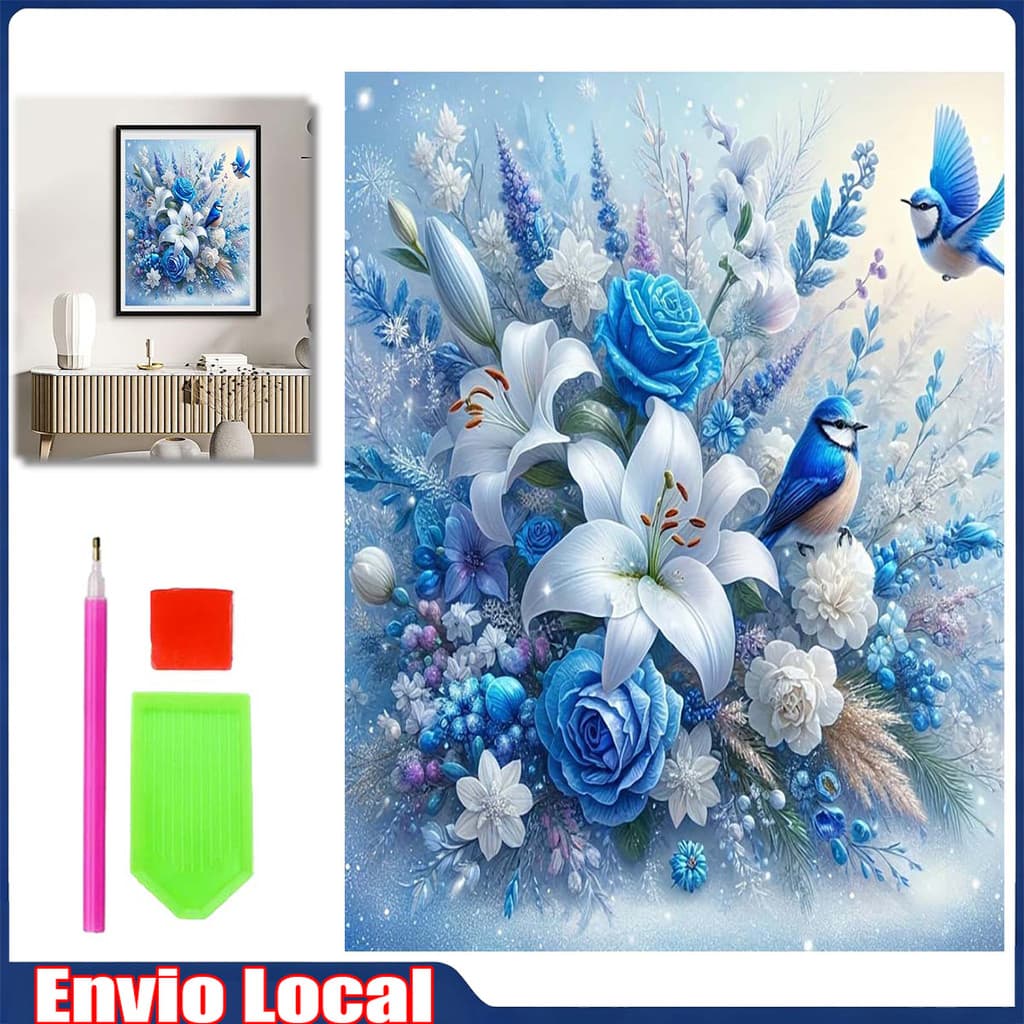 Pássaro flor, conjunto de pintura diamante, pintura diamante quadrada 5D, artesanato 30 x 40 cm