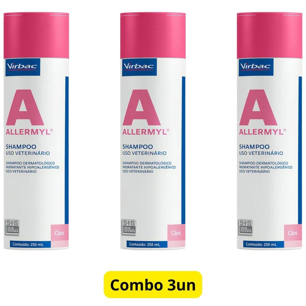 Kit 3 Shampoo Allermyl 250ml - Para Cães - Virbac Shampoo Hipoalergenico, Hidratante, Dermatologico