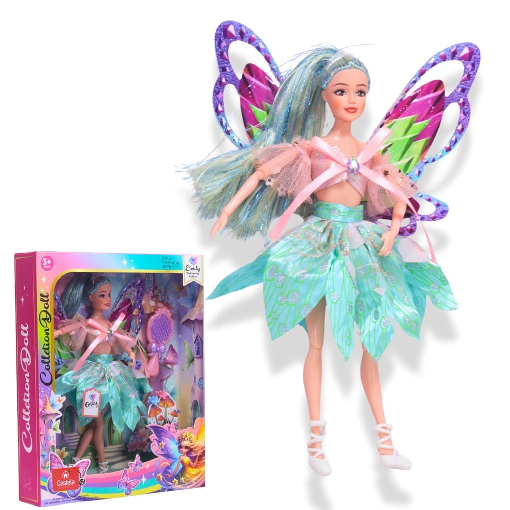 Boneca Emily Fada Borboleta Articulada Azul - Castela