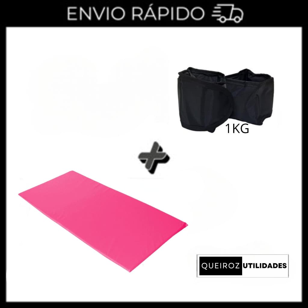 Desconto KIT Caneleira de Peso Preta Par de 1KG + Colchonete Rosa Treino/Academia/Musculação/Fisioterapia