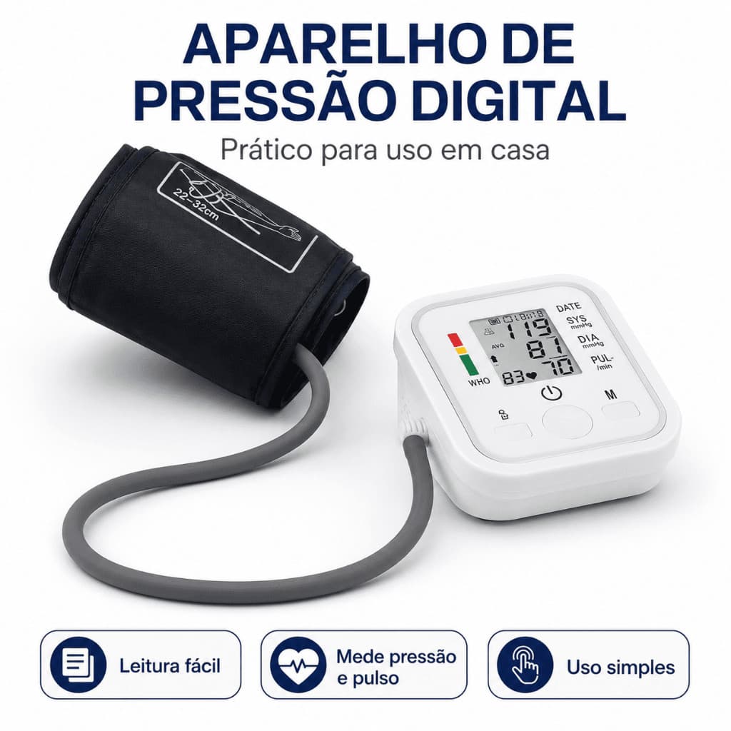 Aparelho de Pressão Arterial Digital de Braço Automático, Monitor de Pressão com Tela Grande