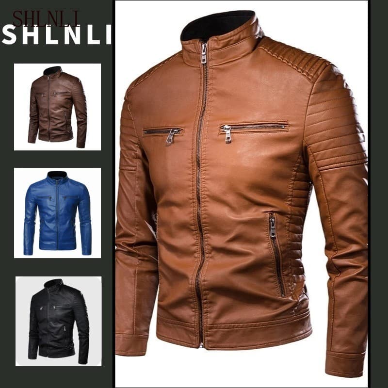 Outono Inverno Masculino Sob Medida Gola Jaqueta De Couro Causal Locomotiva Casaco