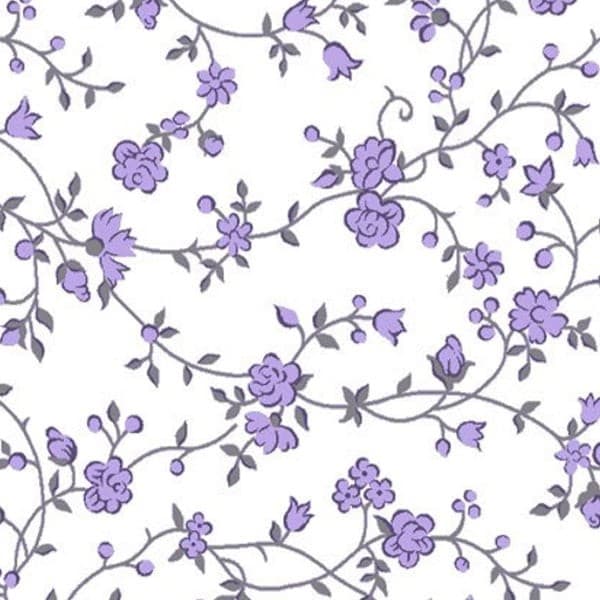 Tecido Tricoline Estampado Floral Delicado Laura 1 Lilás Costura Patchwork Pano DIY Artesanato