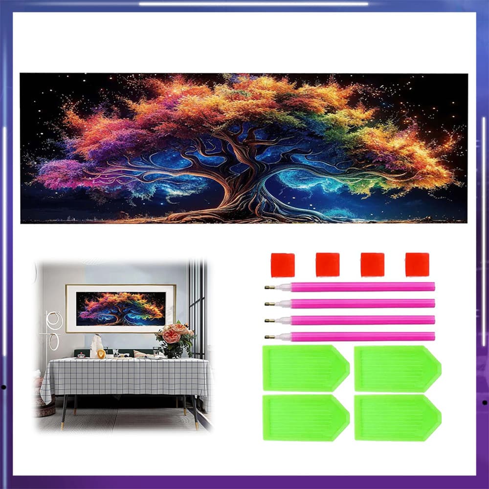 Pintura de Diamante 5D Tema Árvore Colorida 120x40cm – Perfeito para Decoração de Parede, Presente Especial,Estilo Único