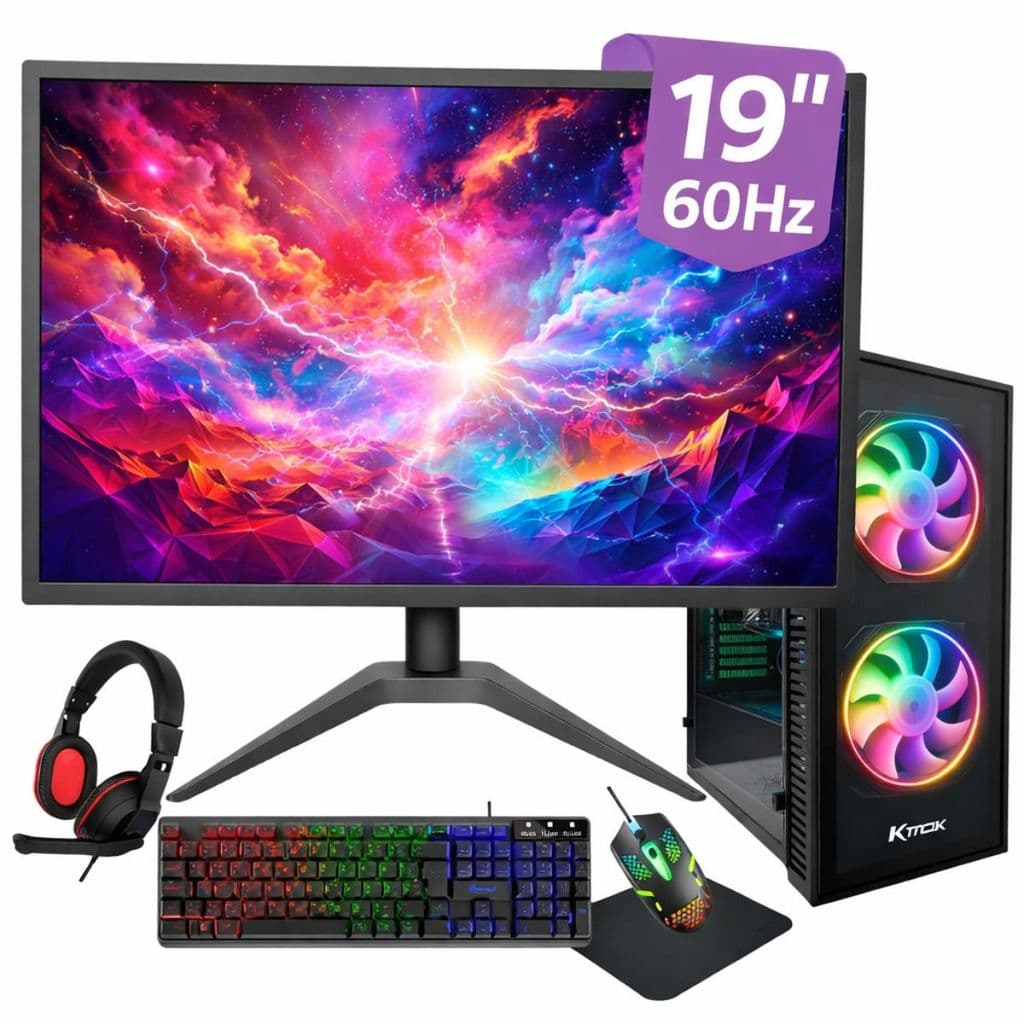 Computador Gamer MultiPc R5 5600 GT730 256GB SSD 8GB RAM Windows 11 Completo Monitor 19" e Kit Gamer