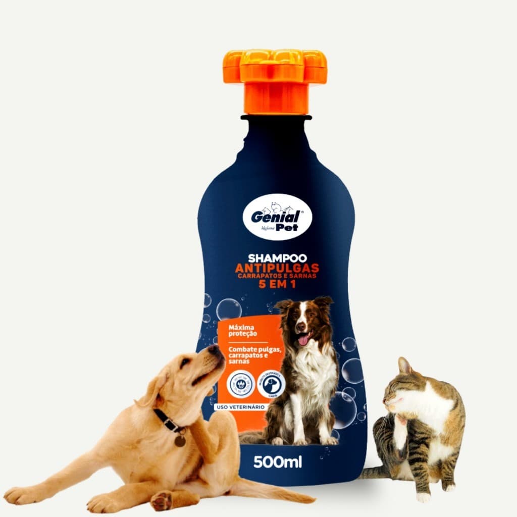Shampoo Anti Pulgas Carrapatos Para Cachorro E Gatos Pet Genial 500ml PROMOCAO