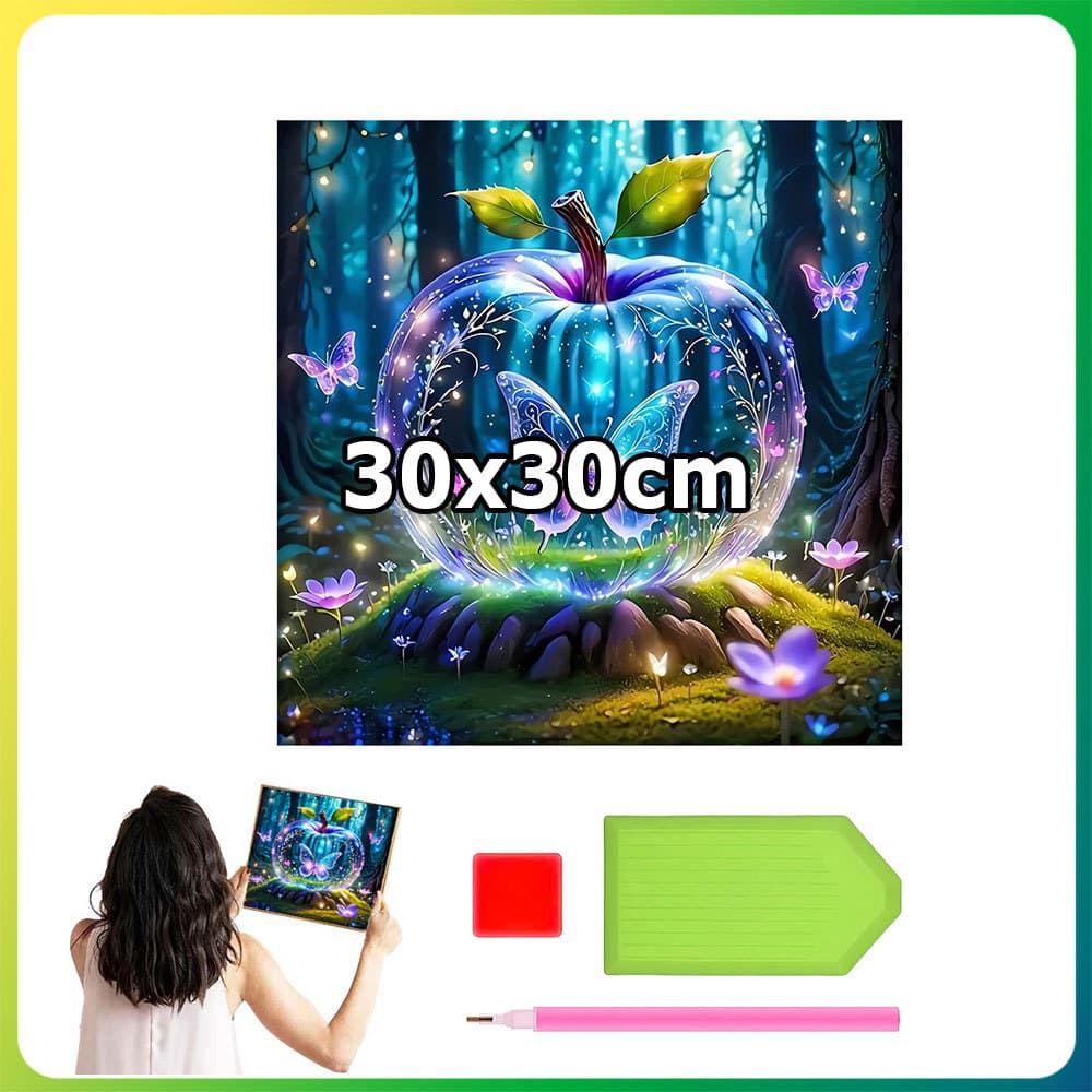 30x30cm vidro maçã e borboleta sombra quadrado pintura diamante DIY pintura artesanal 5D diamante ponto pintura decoraçã