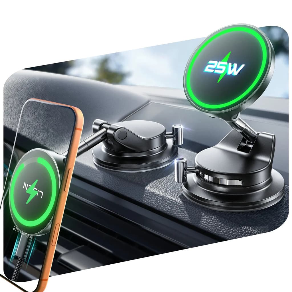 Carregador Magnético de Telefone a Vácuo, Suporte de Telefone com Ventosa, Carregador de Carro Sem Fio, Suporte