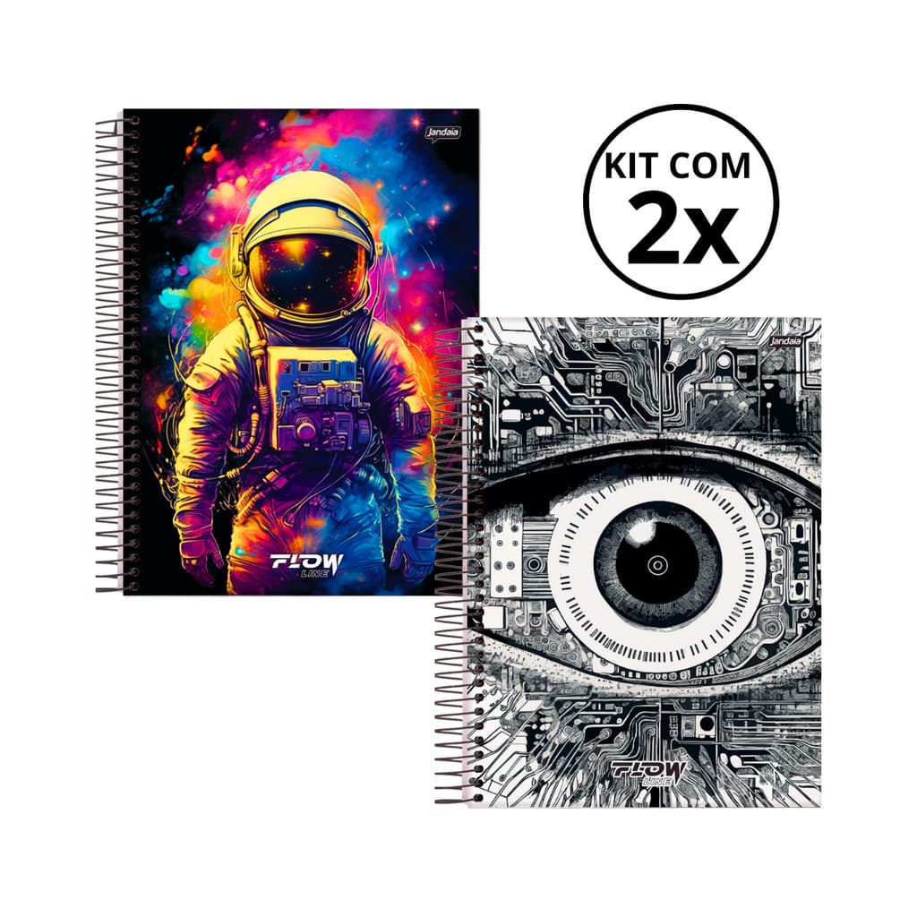 Kit 02 Cadernos Universitário 10 Matérias 160 Folhas Flow - Jandaia