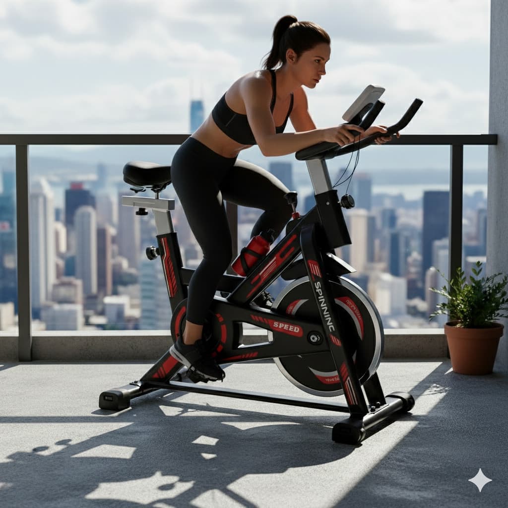 Bicicleta Ergométrica Emagrecer Exercício em casa Spinning Bike Fitness Preto-Vermelho Academia Ajustável Confortável