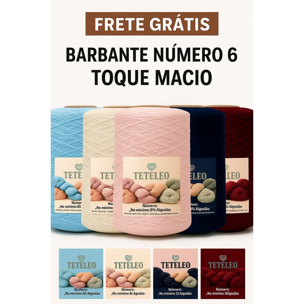 Barbante Antialérgico Sem Poeira Para Crochê Teteleo Fio Especial Artesanato Número 6 Colorido N.º 6