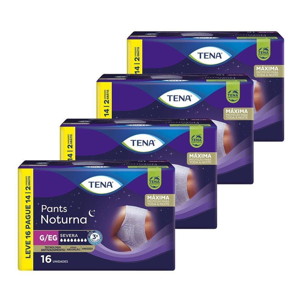 Fralda Descartável Adulto Tena Pants Noturna Mega Tamanho G/EG-4 Pacotes com16Fraldas-Total 64 Tiras