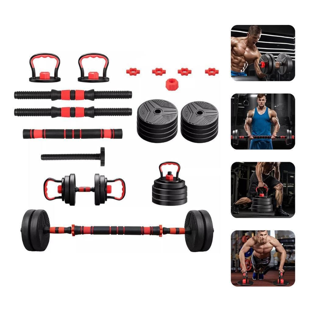 Kit Halteres Barra Kettlebell 6 em 1 Peso Musculação treino em casa 15kg