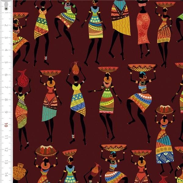 Tecido Tricoline Digital Africano Fundo Marrom Personalizado Costura Pano Patchwork