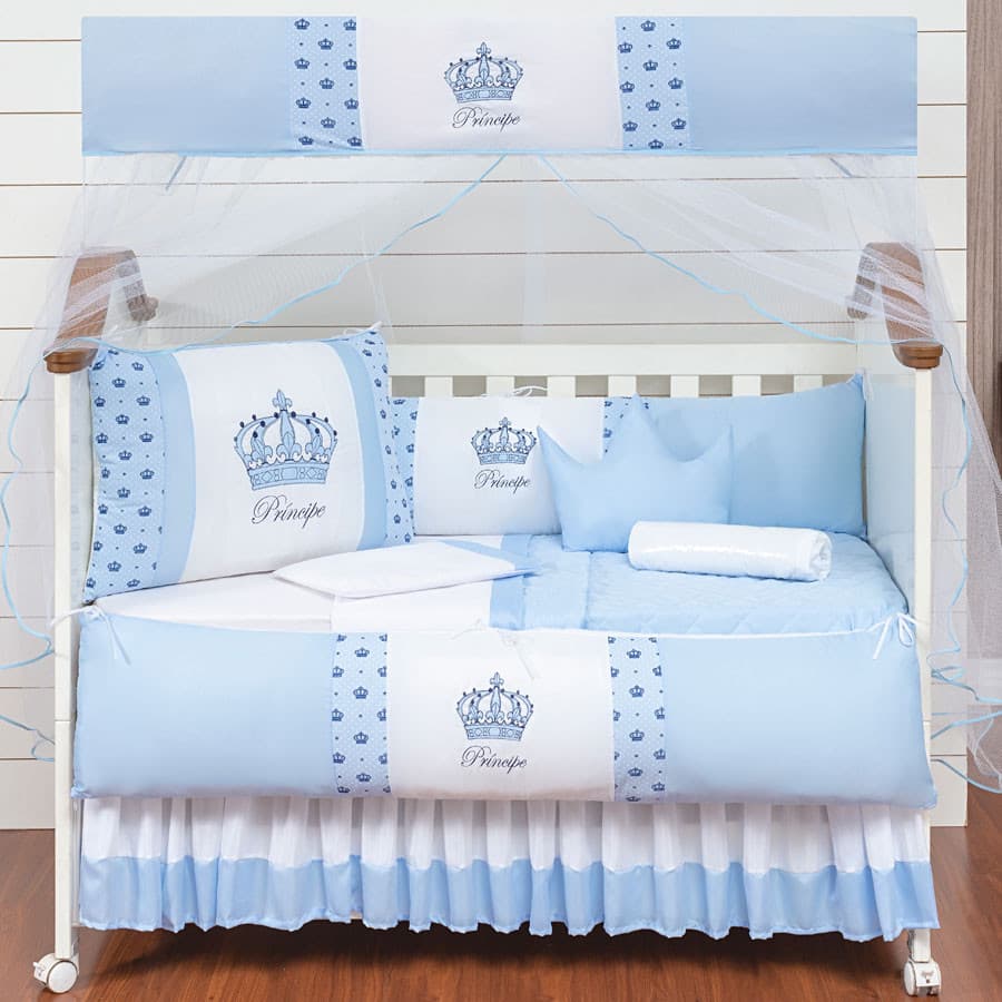 Kit Berço Coroa Laterais 11 Pçs Enxoval Completo Bebê Quarto Infantil Protetor Almofadas Mosquiteiro Conforto Decoração
