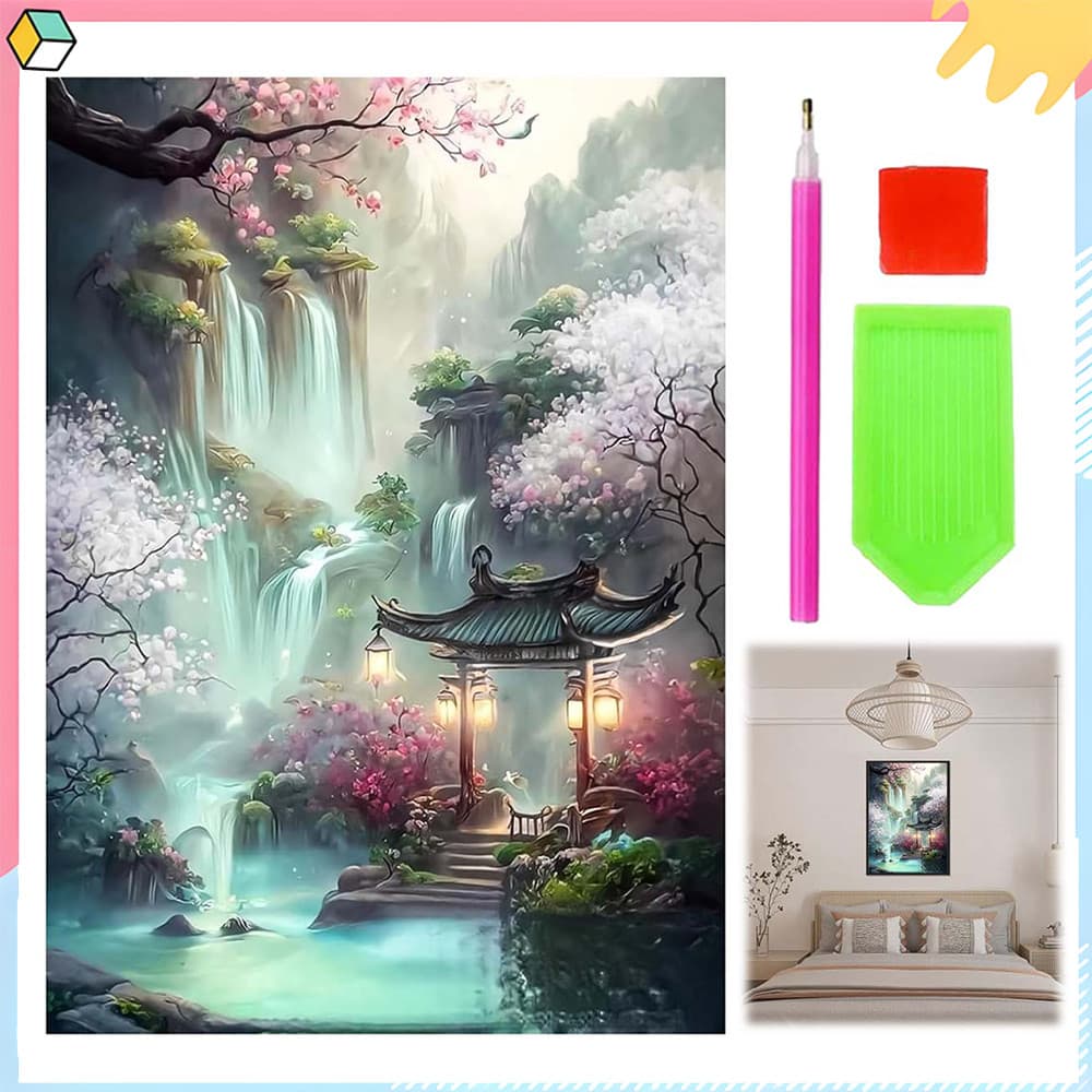 Cachoeira, 30x40 cm, Kit de Pintura Diamante para Adultos 5D DIY Arte Diamante Quadrada Conjunto Completo